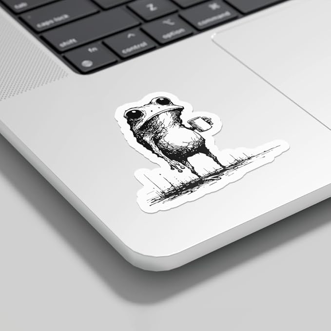 HANDICHI Design 5-Pack 2 Inch Funny Coffee Frog Stickers – Grunge Meme Vinyl Decals – Tired Frog Holding Coffee Cup Aesthetic Sticker Pack for Laptops, Water Bottles, Journals, and Scrapbooks