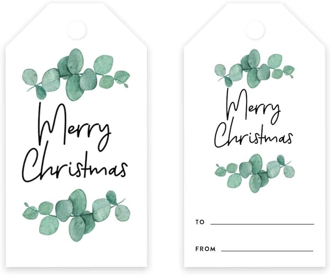 Andaz Press Christmas Holiday Season Classic Gift Tags, Merry Christmas to from Classic Favor Tags, Eucalyptus Leaves Design, for Holiday Events, Parties, and Favors, 60-Pack