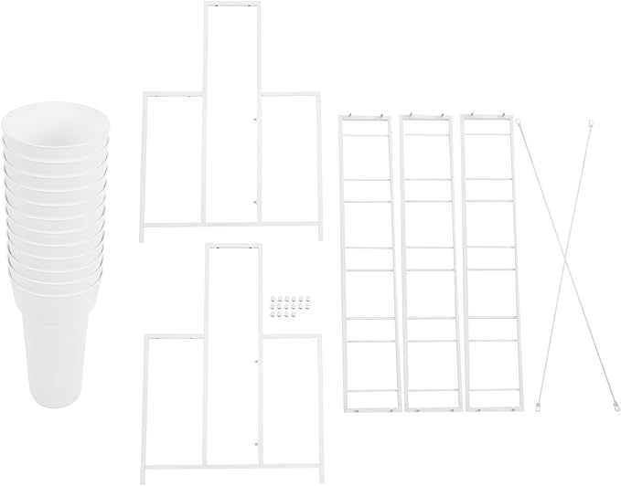 Flower Display Stand with 12 Pcs Buckets 3 Layers Metal Plant Stand Plant Cart Shelf Flower Bucket Rack Stand for Indoor Florist Garden Patio (White Stand-White Round Buckets)