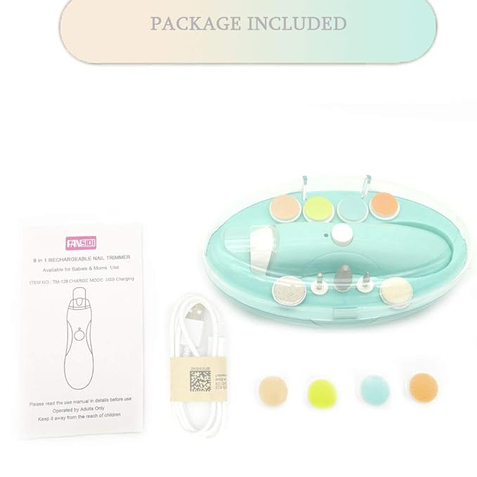Fansidi Baby Nail Trimmer Electric Rechargeable, Gentle Baby Nail File Electric| 13 Grinding Heads| Stepless Speed| LED Light| Dust Shield| Baby Nail Clippers for Newborn Infant Toddler, Blue