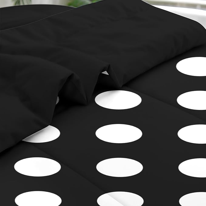Comforter Set Twin Size, Polka Dot 5 Pcs Bedding for Kids and Adults, Black and White Bed Sheet Sets with Fitted Sheet Pillowcase & Sham for Bedroom Bed Decor
