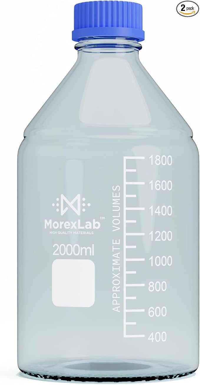 2000ML Storage Glass Bottles – 1pc Round Media Storage Bottle – Borosilicate Glass Bottles – Safe Probe Storage Glass Storage Bottles with GL45 Blue Screw Cap (2000ml - 1pc)