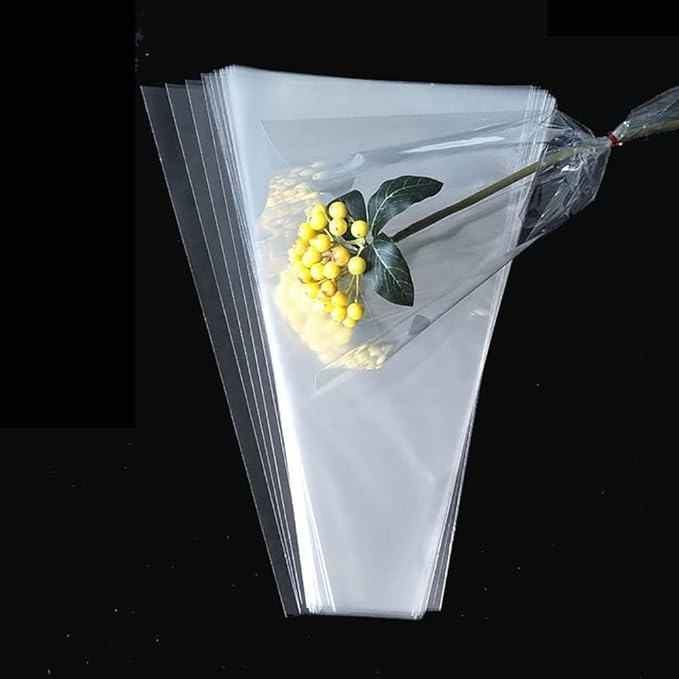 100 Pcs Clear Plastic Flower Bouquet Bag Sleeve Transparent Cellophane Bags Rose Packaging Wrap Cellophane Bags for Valentine's Day, Gift Wrapping, Florist Arrangements Supplies Waterproof