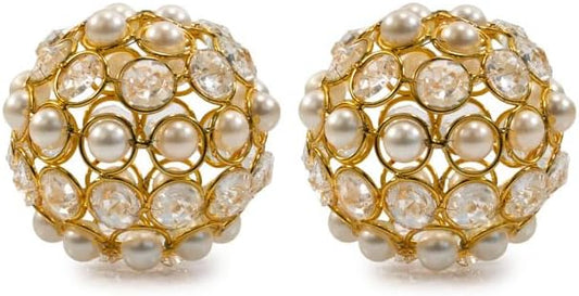 Modern Day Accents 3977 Facetas Perla 3" Gold Cristal & Pearl Spheres - Set of 2, Home Decor, Coffee Table Decor, Decorative Balls, Gem Sphere Ball, Modern Home Decor, Bowl fillers, Gemstone