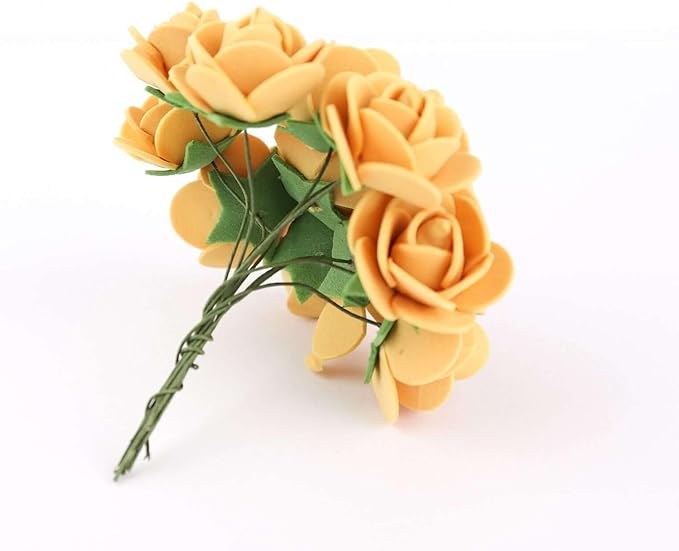 Efavormart 48 Roses | 4" Tall Gold Real Touch Artificial DIY Foam Rose Flowers with Stem, Craft Rose Buds