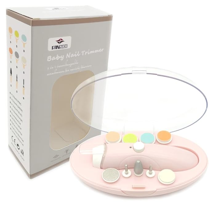 Fansidi Baby Nail Trimmer Electric Rechargeable, Gentle Baby Nail File Electric| 13 Grinding Heads| Stepless Speed| LED Light| Dust Shield| Baby Nail Clippers for Newborn Infant Toddler, Pink