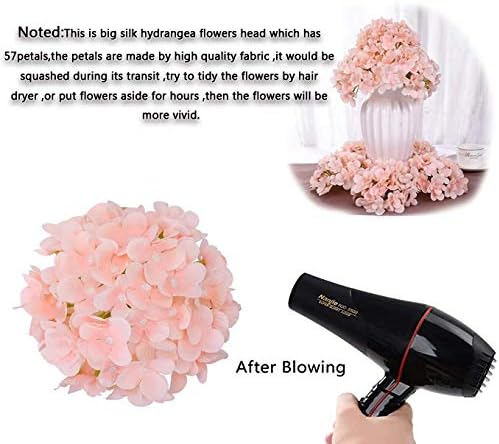 10PCS Silk Hydrangea Heads with Stems Artificial Flowers for Wedding Party Home Decor (Pink 2#)