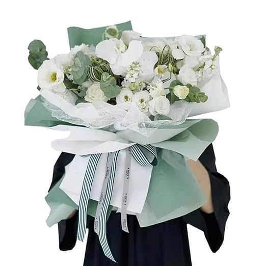 BBJ WRAPS Double Color Flower Wrapping Paper Waterproof Florist Bouquet Packaging Wraps 20 Sheets 23.6x23.6 Inch (Green)