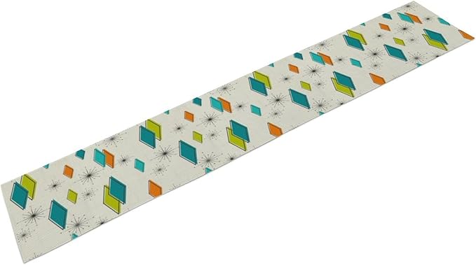 Mid Century Table Runner, Modern Atomic Pattern Absctract Geometric Retro Dinner Runner for Home Kitchen Dining Table Decoration, 13x60 Inch