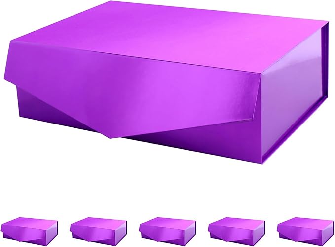 PACKHOME 6 Large Gift Boxes with Lids 13.5x9x4.1 Inches, Sturdy Collapsible Gift Boxes with Magnetic Closure (Glossy Purple)