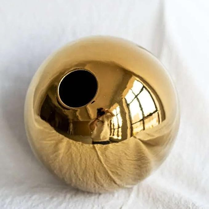 Ceramic Flower Vase for Home Decor – Round Ball Vase for Table, Shelf, Living Room Centrepiece | Modern Decorative Item for Home Office Decor (Gold) (Medium)