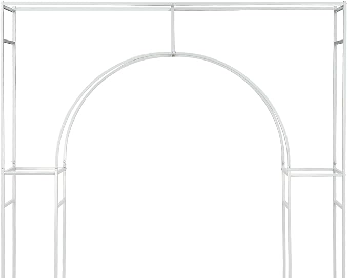 Wedding Arch Backdrop Stand, 7.9 Ft Heavy Duty Metal Square Wedding Arch, 3D Floral Balloon Frame Flower Stand for Garden Indoor Outdoor Party Birthday Parties Engagements Decoration（White）