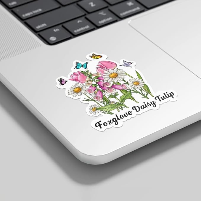 HANDICHI Design 5-Pack 5 Inch Foxglove Daisy Tulip Stickers – Floral Vinyl Decals, FDT Bumper Stickers, Waterproof Aesthetic Flower Sticker Pack for Laptops, Water Bottles, Journals