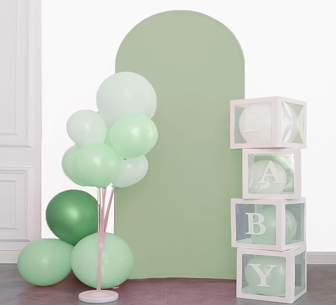 Two-Sided Sage Green 6.6FT Wedding Arch Cover, Sage Green Spandex Backdrop Covers for Party, 6.6 FT Arch Backdrop Covers for Gender Reveal Birthday Party Decor