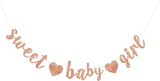BEISHIDA Rose Gold Glitter Girl Baby Banner,NO DIY, Pre-Strung Baby Gender Party Banner For Girls, Girl Baby Shower Decorations,First Birthday Sweet party supplies