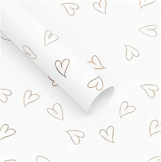 MLSG 20 Sheet Solid Color Heart Wrapping Paper - Waterproof Floral Bouquet Wrapping Paper, Florist Supplies Packaging Paper for Wedding Birthday Gift Wrap Paper (White Gold)