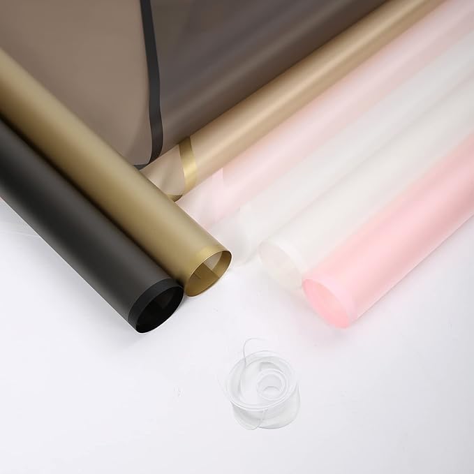 HYSSINOWRAP 40 sheets 4 colors .flower wrapping paper. Flower packaging bouquet wrappingpaperincluding ribbon, 22.8 * 22.8 inches(DARK MIX)