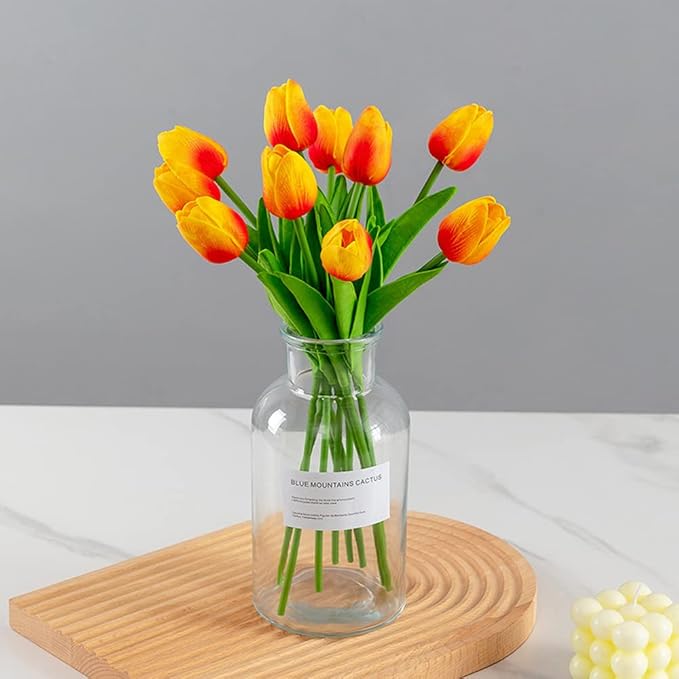 30 Pcs Fake Latex Tulips Artificial Flowers Faux Tulip Stems Real Touch Tulips for Wedding Party Home Decoration (Sunset)