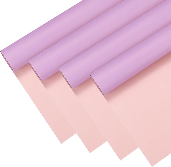 M METERXITY 20 Sheets Flower Wrapping Paper Bouquet, 23 Inch Double-Sided Pink & Purple BOPP Waterproof Floral Wrapping Paper Flower Packaging DIY for Wedding/Party/Gift Bouquet Wrap Paper