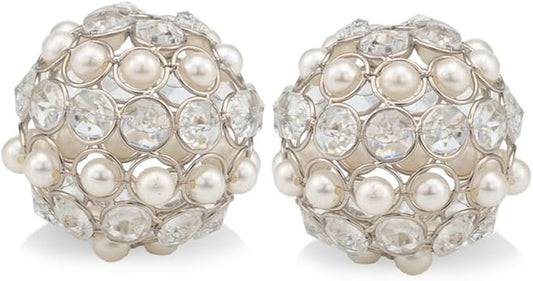 Modern Day Accents 3877 Facetas Perla 3" Silver Cristal & Pearl Spheres - Set of 2, Home Decor, Coffee Table Decor, Decorative Balls, Gem Sphere Ball, Modern Home Decor, Bowl fillers, Gemstone