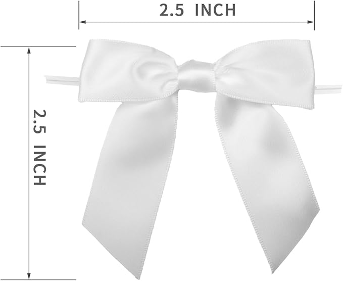 7Rainbows 30pcs Boutique 2.5" White Satin Ribbon Twist Tie Bows for Tying Up Packages Gift Wrapping
