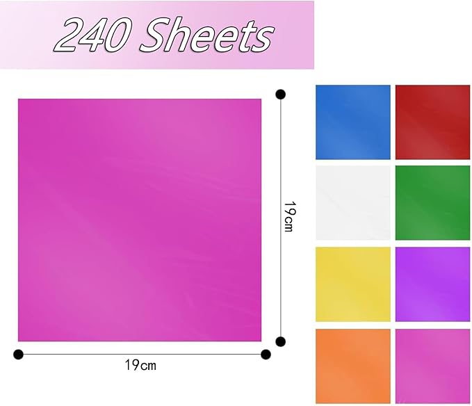 BetterJonny 240 Pcs Cellophane Sheets, 19X19cm Transparent Colored Cellophane Wrap Treat Candy Small Gifts Wrapping Colorful Plastic Sheets for DIY Arts Crafts Decorations（8-Colors