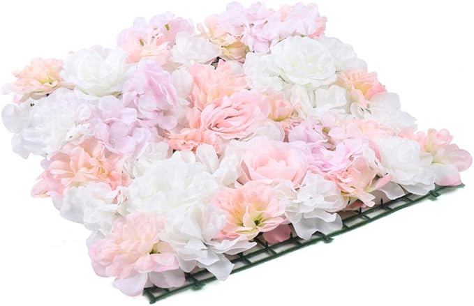 16"x 24" Artificial Flower Wall Panels,Flower Wall Mat Silk Flower Panels for Outdoor Garden Backyard Fence Fence Privacy Screen and Indoor Wall Decor (12Pcs Light Pink)
