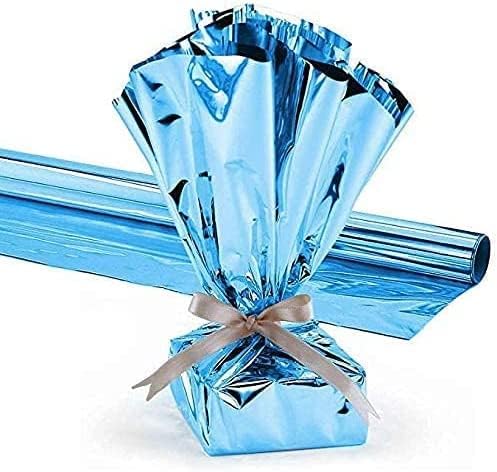 PMU Gift Wrap Mylar Roll Metallic Baby bue 2-sided, 48 Inches X 100 Ft Roll 1.4 Mil Highly Reflective Mylar Film, Great for Gifts, Birthdays, Christmas, Baskets, Arts & Crafts