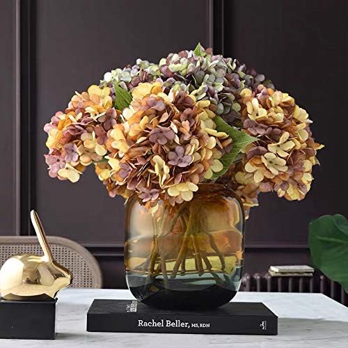 Kimura's Cabin 6Pcs Faux Hydrangea Flowers Vintage Artificial Silk Hydrangeas Flowers with Stems Fake Hydrangea Bouquets for Autumn Farmhouse Home Wedding Table Center Decoration（Autumn Yellow