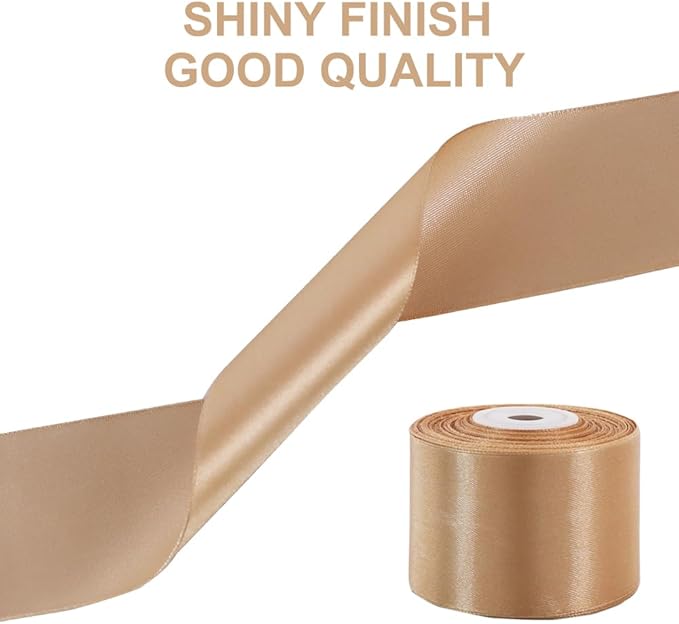 TONIFUL 2 in x 25 Yds Wide Gold Satin Ribbon Solid Fabric Ribbons Roll for Crafts Chair Sash Valentine's Day Gift Wrapping Invitation Cards Floral Hair Bows Sewing Party Wedding Car Decoration