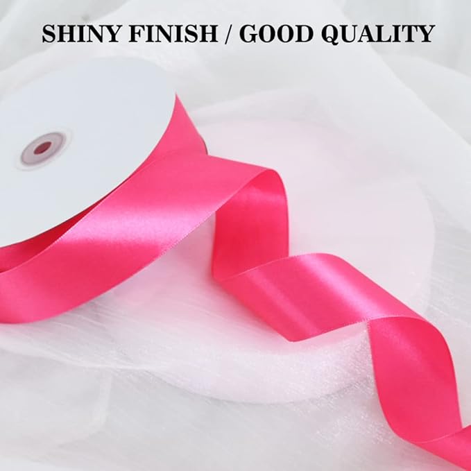 TONIFUL 1-1/2 Inch (40mm) x 100 Yard Shocking Pink Wide Satin Ribbon Solid Fabric Ribbon for Gift Wrapping Chair Sash Valentine's Day Wedding Birthday Party Decoration Hair Floral Craft Sewing