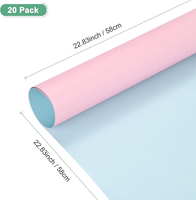 M METERXITY 20 Sheets Flower Wrapping Paper Bouquet, 23 Inch Double-Sided Sky Blue & Pastel Pink BOPP Waterproof Floral Wrapping Paper Flower Packaging DIY for Wedding/Party/Gift Wrap Paper