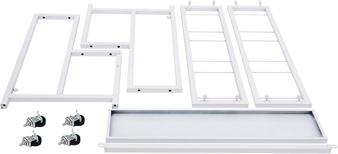 2-Layers Flower Display Stand Metal Flower Display Stand With 6 Pcs Buckets Rolling Plant Stand Flower Cart Moving Florist Bouquet Shelf for Fresh Flower Shop Balcony,Load Capacity 33.07lbs (White)