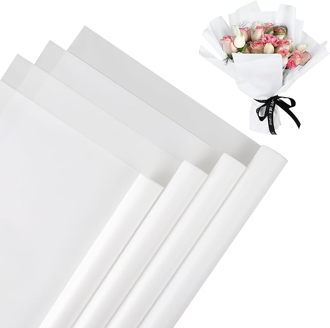 NESCCI 20 Sheet Flower Wrapping Paper - Waterproof Floral Bouquet Wrapping Paper, Florist Supplies Packaging Paper for Wedding Birthday Gift DIY (White)