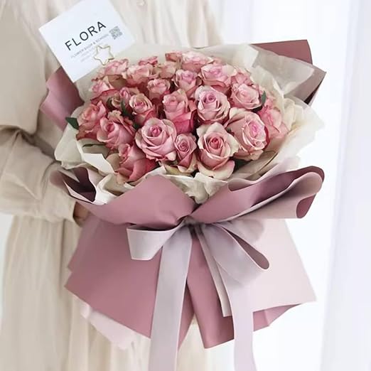 BBJ WRAPS Double Color Flower Wrapping Paper Waterproof Florist Bouquet Packaging Wraps 20 Sheets 23.6x23.6 Inch (Lilac)