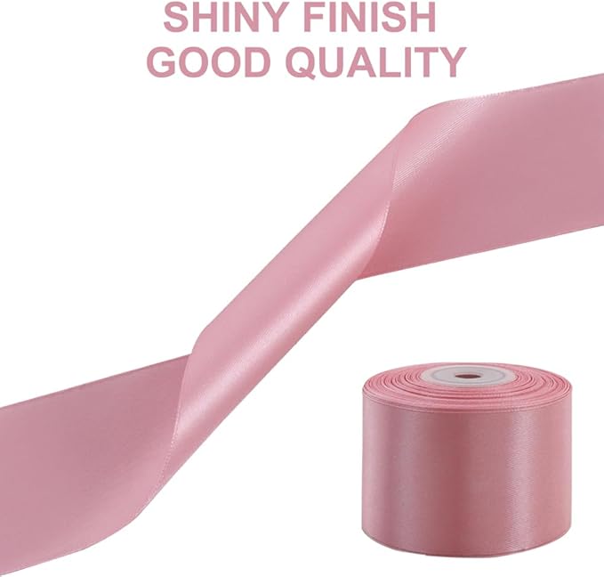 TONIFUL 2 in x 25 Yds Wide Rose Gold Satin Ribbon Solid Fabric Ribbons Roll for Crafts Chair Sash Valentine's Day Gift Wrapping Invitation Cards Floral Hair Bows Sewing Party Wedding Car Decoration