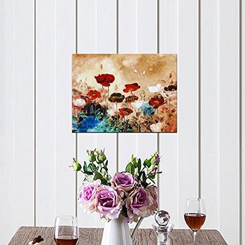 Wieco Art Blooming Poppies Canvas Prints Wall Art Colorful Flowers Pictures Paintings for Living Room Bedroom Bathroom Home Decorations Modern Stretched and Framed Pretty Floral Giclee Artwork