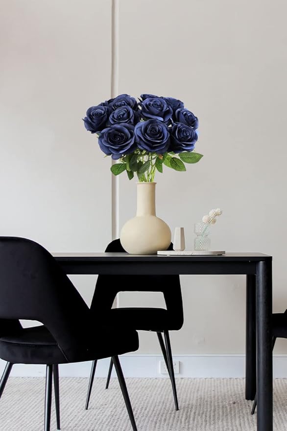 Artificial Rose Flower Artificial Flowers Flower with Long Stem Silk Roses Bouquet for Wedding Bridal Shower Party Home Decoration (Navy Blue, 50 Pcs)