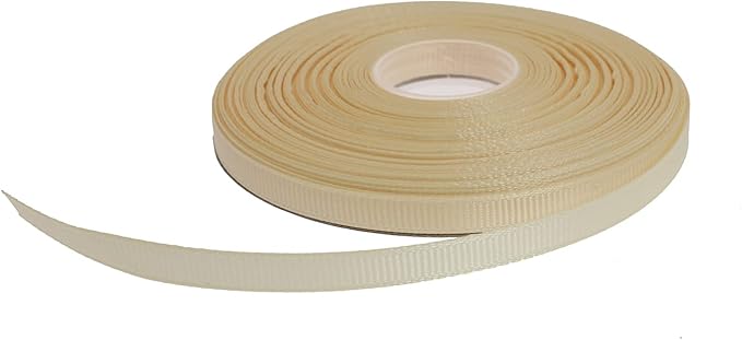 Solid Grosgrain Ribbon 25 Yard Each Roll 100% Polyester Woven Edge (1/4", Beige)