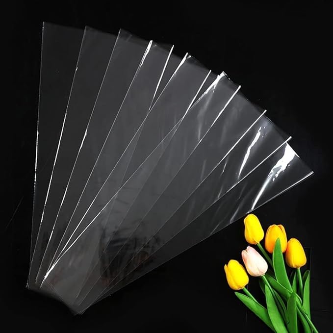 100 Pcs Clear Plastic Flower Bouquet Bag Sleeve Transparent Cellophane Bags Rose Packaging Wrap Cellophane Bags for Valentine's Day, Gift Wrapping, Florist Arrangements Supplies Waterproof