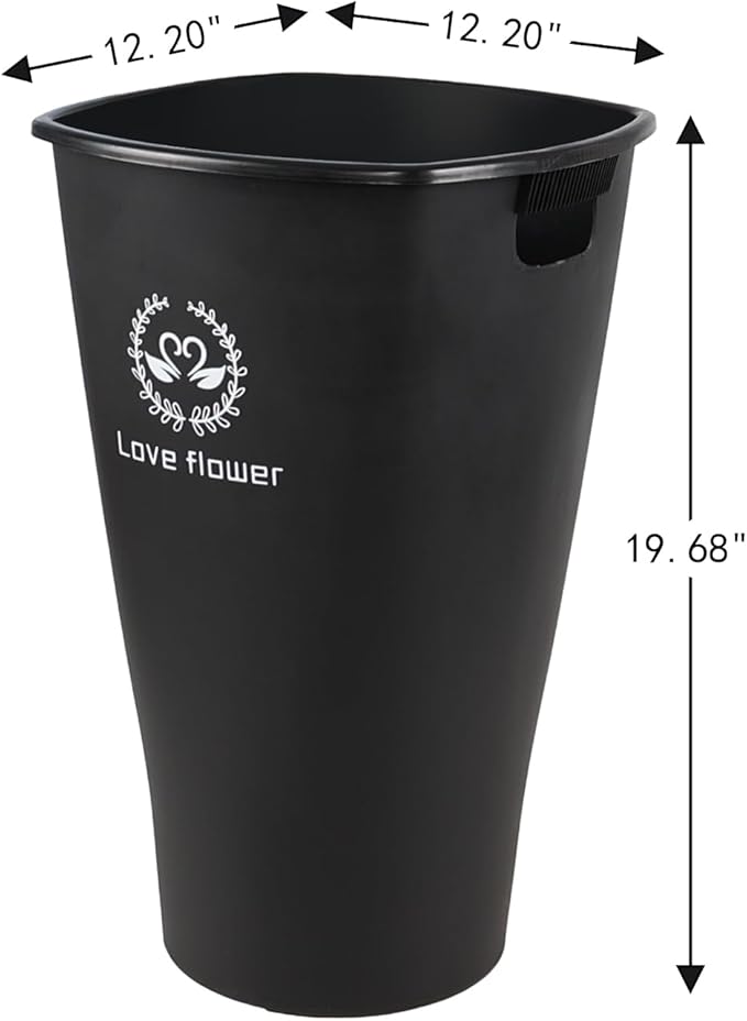 19.68" Tall Large Plastic Floral Bucket, 4 Pack French Flower Bucket with Cutout Handles, Black