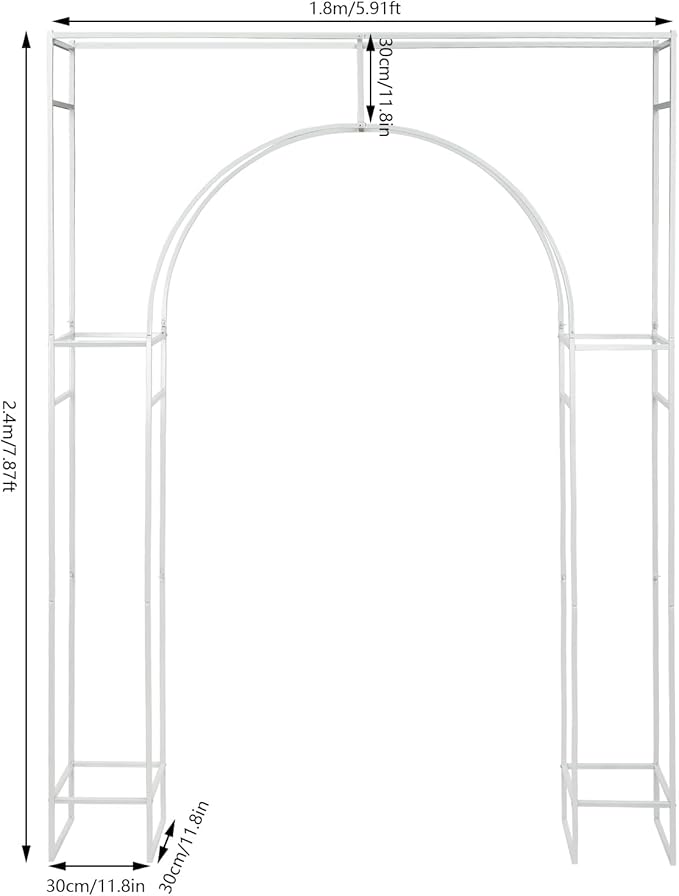 Wedding Arch Backdrop Stand, 7.9 Ft Heavy Duty Metal Square Wedding Arch, 3D Floral Balloon Frame Flower Stand for Garden Indoor Outdoor Party Birthday Parties Engagements Decoration（White）