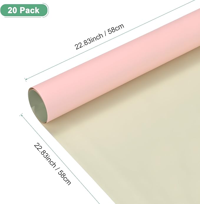 M METERXITY 20 Sheets Flower Wrapping Paper Bouquet, 23 Inch Double-Sided Lotus Pink & Grey BOPP Waterproof Floral Wrapping Paper Flower Packaging DIY for Wedding/Party/Gift Bouquet Wrap Paper