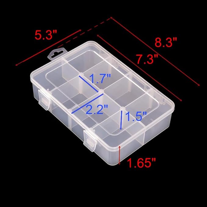 2 Packs 8-Compartments Art Supply Container, Clear Plastic Organizer Box with Dividers for Crafts Jewelry Fishing Tackles Hardware Metal