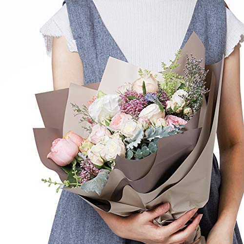 BBJ WRAPS Double Color Flower Wrapping Paper Waterproof Florist Bouquet Packaging Wraps 20 Sheets 23.6x23.6 Inch (Grey)