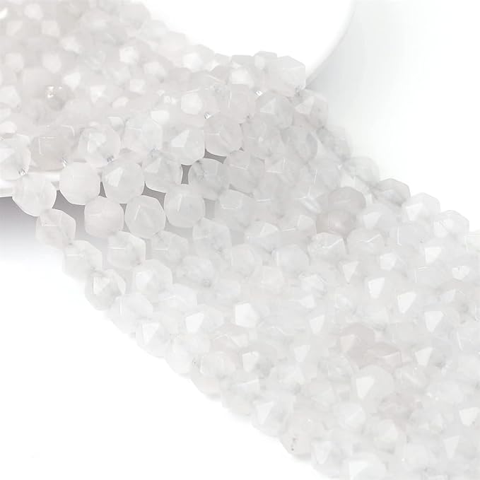Faceted Natural White Agate Stone Round Beads 8mm 36cm/Strand for Jewelry Making