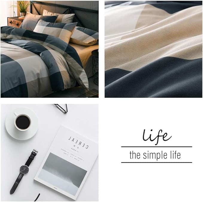 Full Comforter Set Fluffy Modern Style Plaid Comforter Set Checkered Pattern Comforter for Boys Men 3 Pieces Bedding Set 1 Geometric Comforter with 2 Pillow Shams All Season Full Size Comforter Set
