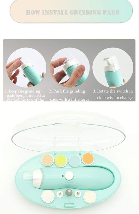 Fansidi Baby Nail Trimmer Electric Rechargeable, Gentle Baby Nail File Electric| 13 Grinding Heads| Stepless Speed| LED Light| Dust Shield| Baby Nail Clippers for Newborn Infant Toddler, Blue