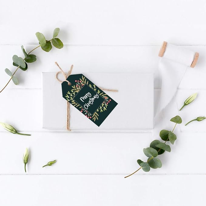 Andaz Press Christmas Holiday Season Classic Gift Tags, Merry Christmas to from Classic Favor Tags, Christmas Square Wreath Design, for Holiday Events, Parties, and Favors, 60-Pack