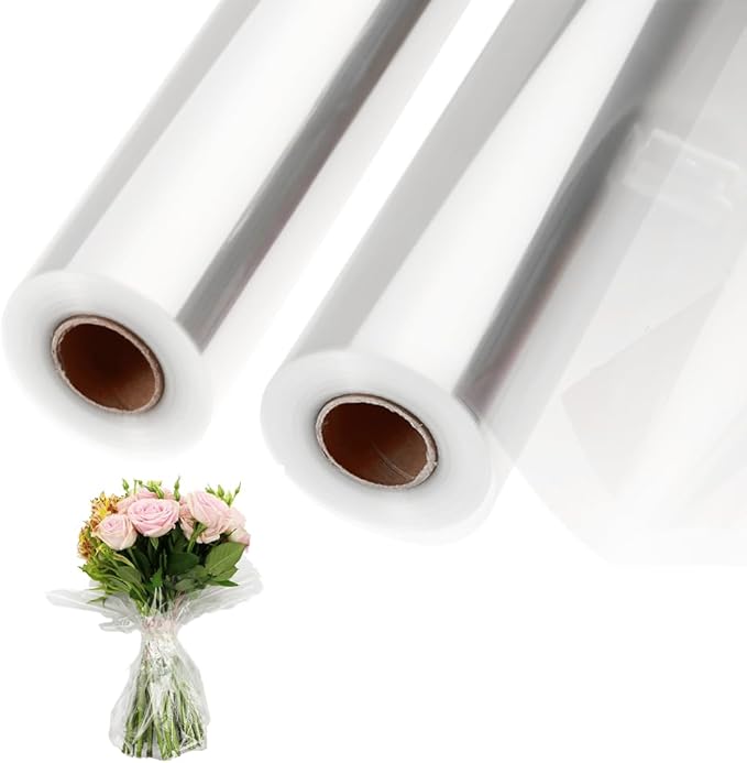 2 Rolls of 35" Wide x 220 Ft Clear Cellophane Wrap Roll, 3 Mil Thick Plastic Transparent Cello Wrapping Paper for Gift Baskets, Flower Bouquets, Large Cellophane Sheets for Gifts, Teats, Arts & Crafts, 5280 Inches Long
